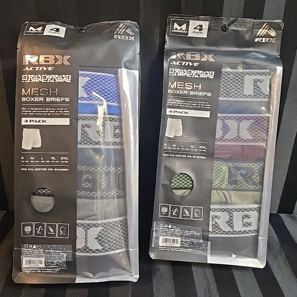 2pc Lot RBX Men 4ct Packs Medium Mesh Boxer Briefs Closed Fly Fits 32"-34" Waist